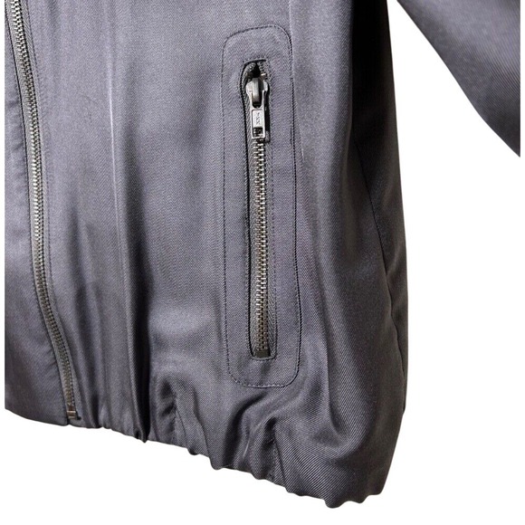 Victor Alfaro 100% Silk Lightweight Gunmetal Gray Zip Bomber Jacket Size 16 - Picture 7 of 7
